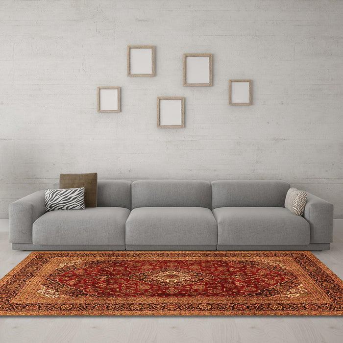 Machine Washable Persian Orange Traditional Area Rugs in a Living Room, wshtr1972org