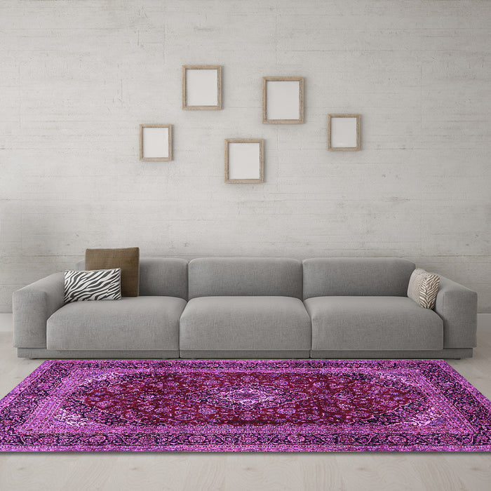 Machine Washable Persian Purple Traditional Area Rugs in a Living Room, wshtr1972pur