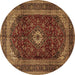 Round Machine Washable Persian Brown Traditional Rug, wshtr1972brn