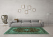 Machine Washable Persian Turquoise Traditional Area Rugs in a Living Room,, wshtr1972turq