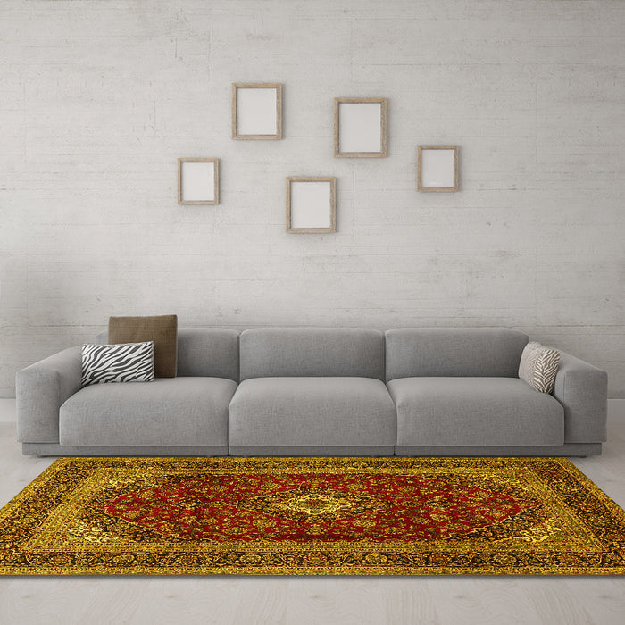 Machine Washable Persian Yellow Traditional Rug in a Living Room, wshtr1972yw