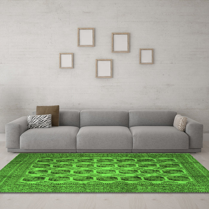 Machine Washable Southwestern Green Country Area Rugs in a Living Room,, wshtr1973grn
