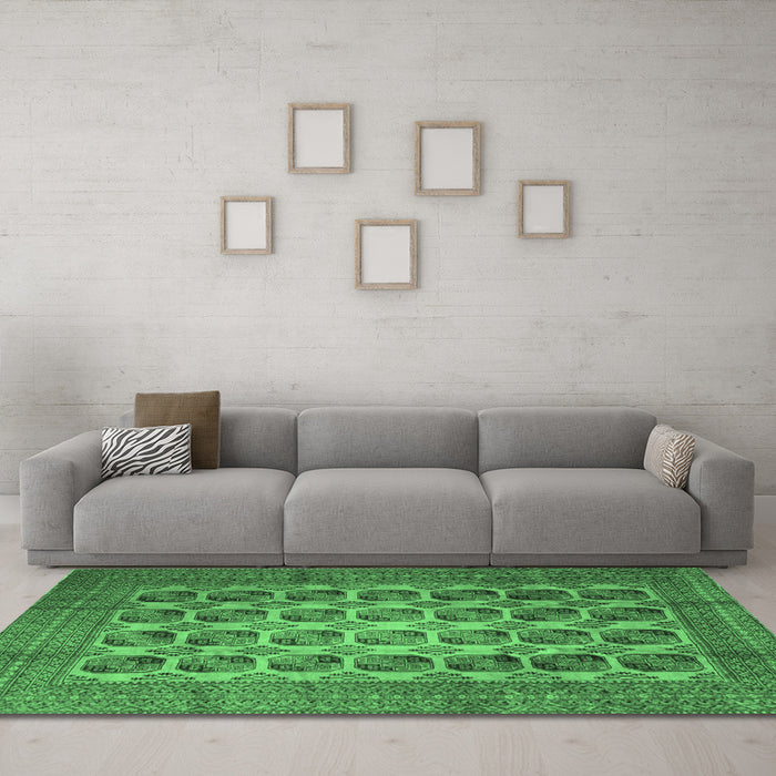 Machine Washable Southwestern Emerald Green Country Area Rugs in a Living Room,, wshtr1973emgrn