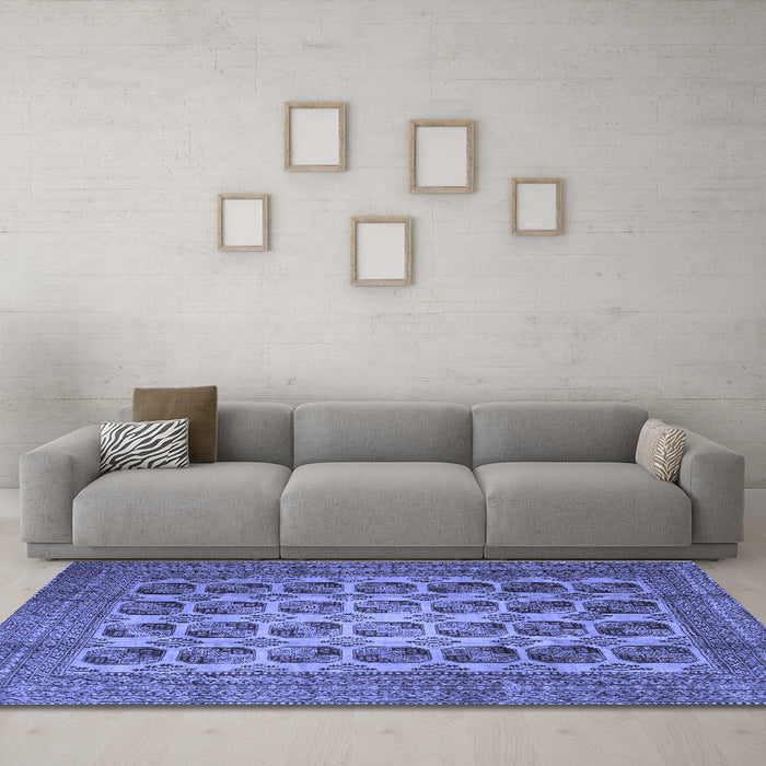 Machine Washable Southwestern Blue Country Rug in a Living Room, wshtr1973blu