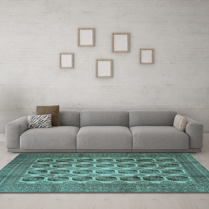 Machine Washable Southwestern Light Blue Country Rug in a Living Room, wshtr1973lblu