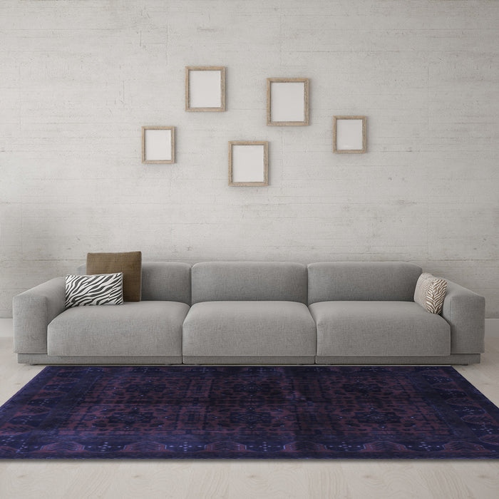Machine Washable Persian Blue Traditional Rug in a Living Room, wshtr1974blu