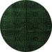 Round Machine Washable Persian Emerald Green Traditional Area Rugs, wshtr1974emgrn