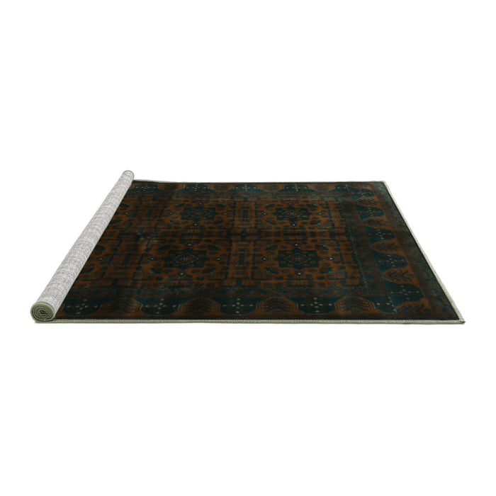 Sideview of Machine Washable Persian Turquoise Traditional Area Rugs, wshtr1974turq