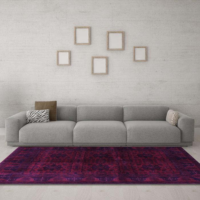 Machine Washable Persian Purple Traditional Area Rugs in a Living Room, wshtr1974pur
