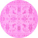 Round Machine Washable Persian Pink Traditional Rug, wshtr1975pnk