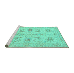 Sideview of Machine Washable Persian Turquoise Traditional Area Rugs, wshtr1975turq