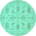 Round Machine Washable Persian Turquoise Traditional Area Rugs, wshtr1975turq