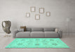 Machine Washable Persian Turquoise Traditional Area Rugs in a Living Room,, wshtr1975turq