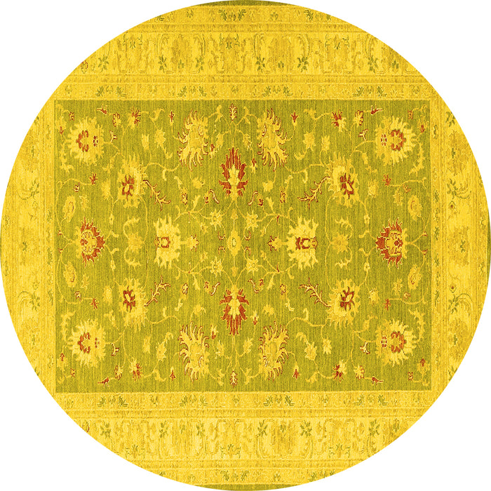Round Machine Washable Oriental Yellow Traditional Rug, wshtr1976yw