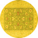 Round Machine Washable Oriental Yellow Traditional Rug, wshtr1976yw