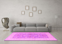 Machine Washable Oriental Pink Traditional Rug in a Living Room, wshtr1976pnk