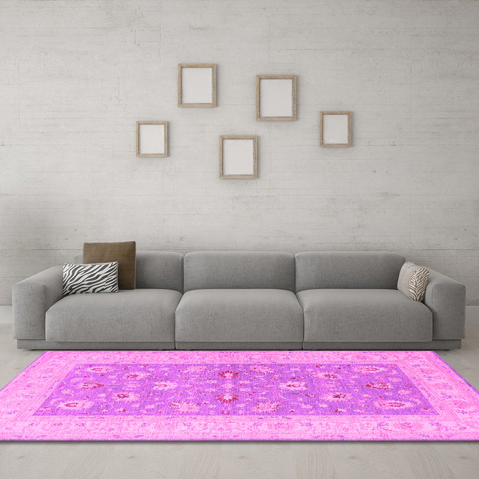 Machine Washable Oriental Pink Traditional Rug in a Living Room, wshtr1976pnk