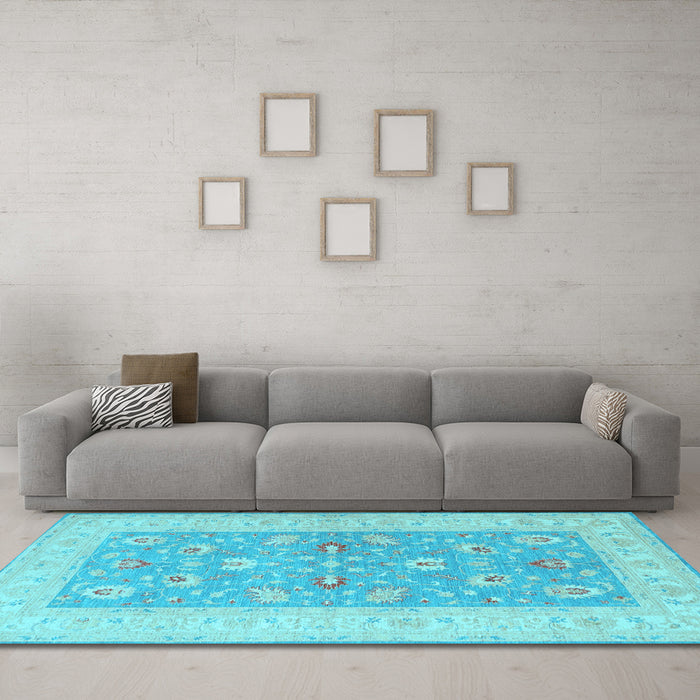 Machine Washable Oriental Light Blue Traditional Rug in a Living Room, wshtr1976lblu