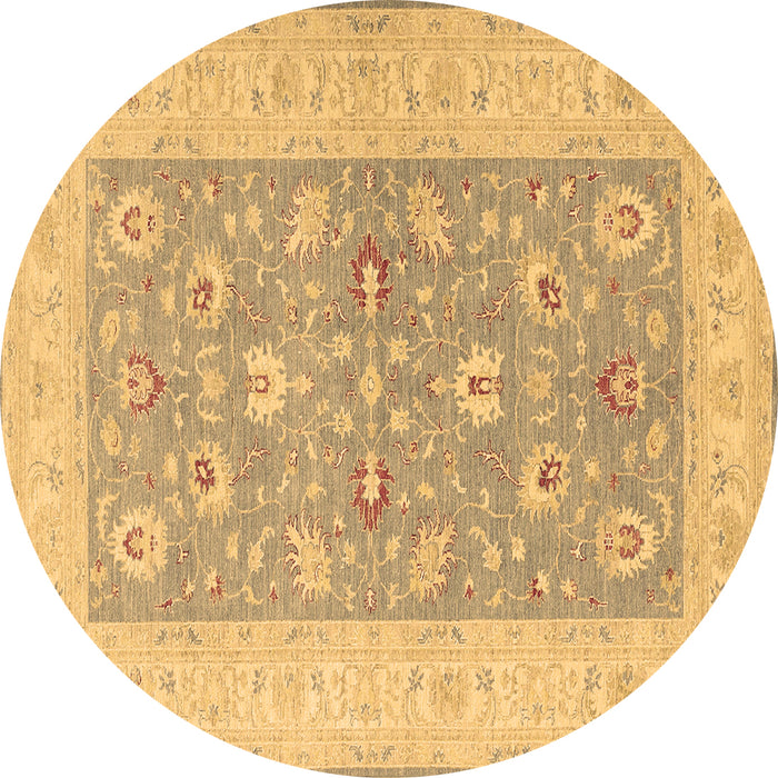Round Oriental Brown Traditional Rug, tr1976brn