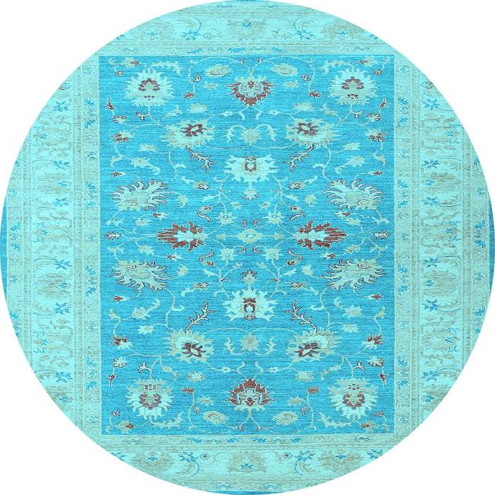 Round Oriental Light Blue Traditional Rug, tr1976lblu
