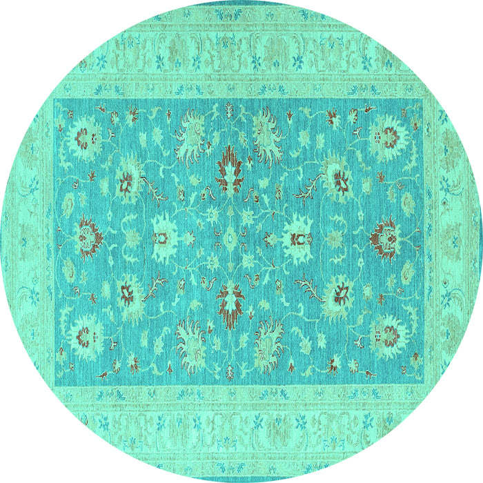 Round Oriental Turquoise Traditional Rug, tr1976turq