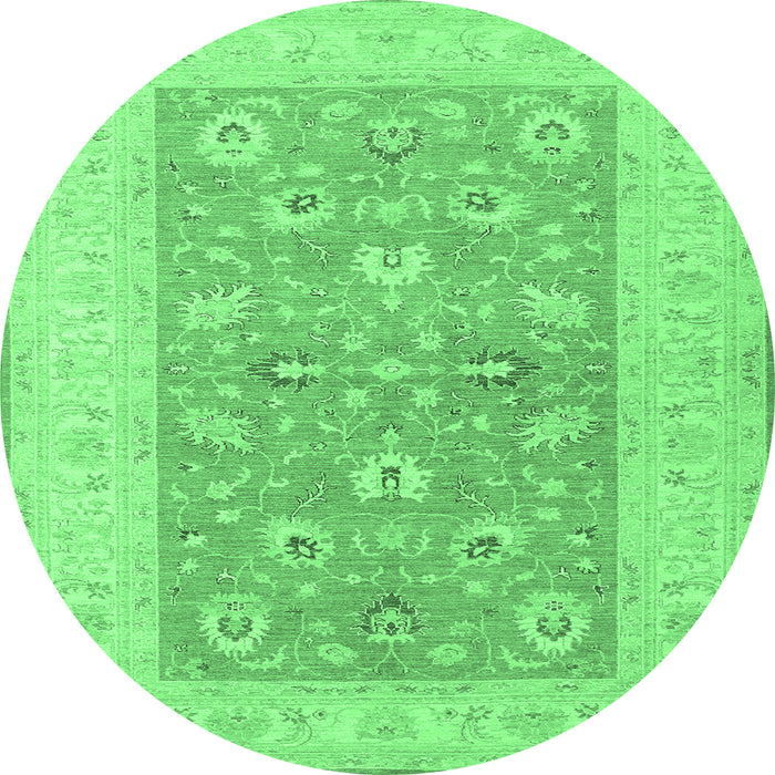 Round Oriental Emerald Green Traditional Rug, tr1976emgrn