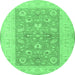 Round Oriental Emerald Green Traditional Rug, tr1976emgrn