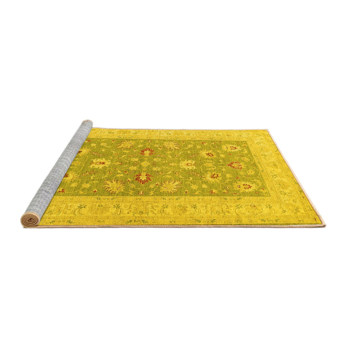 Sideview of Machine Washable Oriental Yellow Traditional Rug, wshtr1976yw