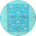 Round Machine Washable Oriental Light Blue Traditional Rug, wshtr1976lblu