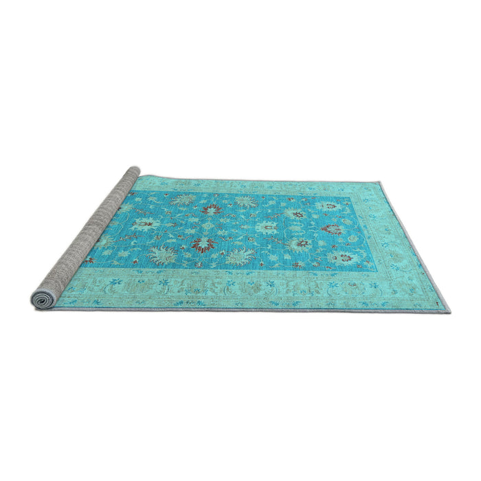 Sideview of Machine Washable Oriental Light Blue Traditional Rug, wshtr1976lblu