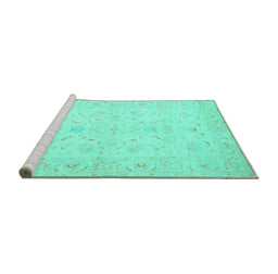 Sideview of Machine Washable Persian Turquoise Traditional Area Rugs, wshtr1977turq