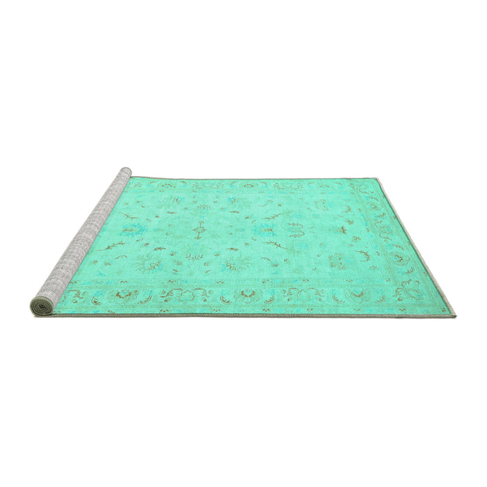 Sideview of Machine Washable Persian Turquoise Traditional Area Rugs, wshtr1977turq