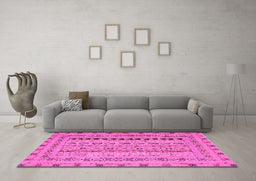 Machine Washable Persian Pink Traditional Rug in a Living Room, wshtr1978pnk