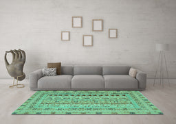 Machine Washable Persian Turquoise Traditional Area Rugs in a Living Room,, wshtr1978turq