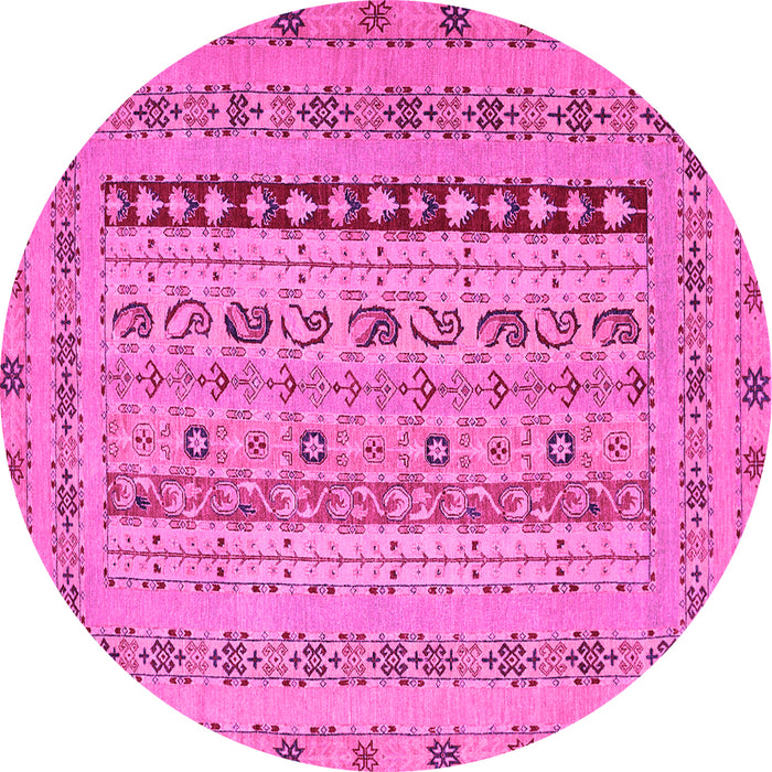 Round Machine Washable Persian Pink Traditional Rug, wshtr1978pnk
