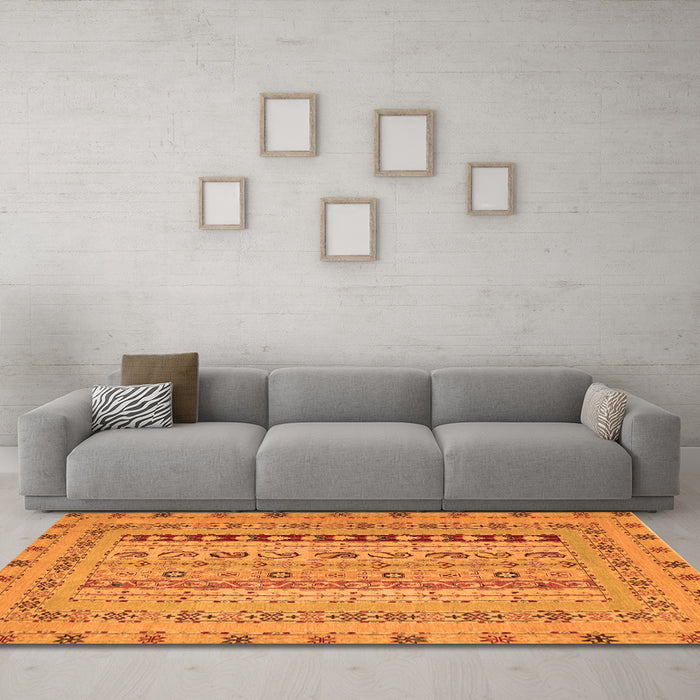 Machine Washable Persian Orange Traditional Area Rugs in a Living Room, wshtr1978org