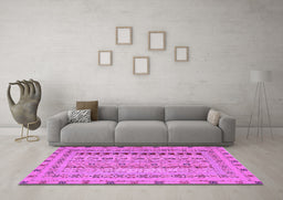 Machine Washable Persian Purple Traditional Area Rugs in a Living Room, wshtr1978pur