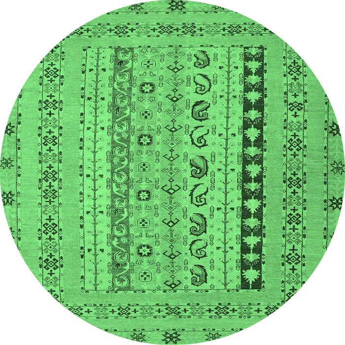 Round Machine Washable Persian Emerald Green Traditional Area Rugs, wshtr1978emgrn