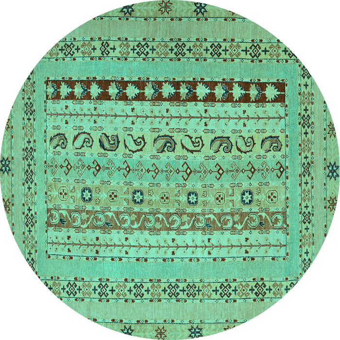 Round Machine Washable Persian Turquoise Traditional Area Rugs, wshtr1978turq