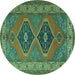 Round Machine Washable Persian Turquoise Traditional Area Rugs, wshtr1979turq