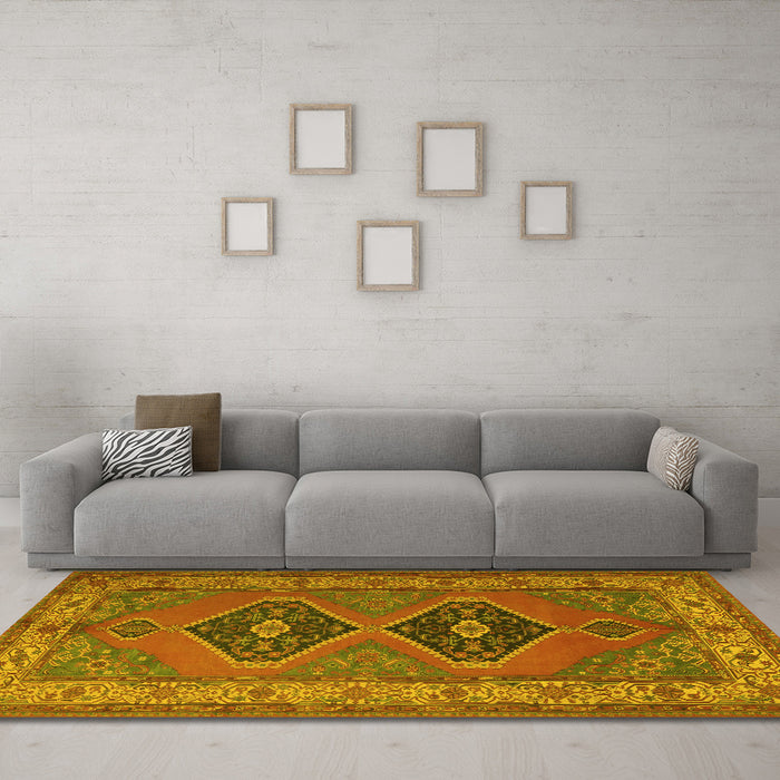 Machine Washable Persian Yellow Traditional Rug in a Living Room, wshtr1979yw