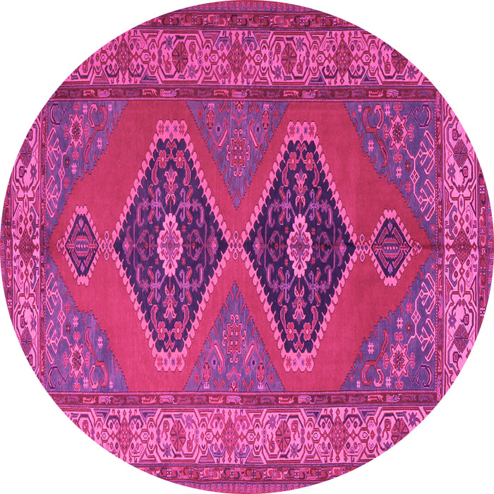 Round Machine Washable Persian Pink Traditional Rug, wshtr1979pnk