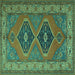 Square Machine Washable Persian Turquoise Traditional Area Rugs, wshtr1979turq