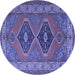 Round Machine Washable Persian Blue Traditional Rug, wshtr1979blu