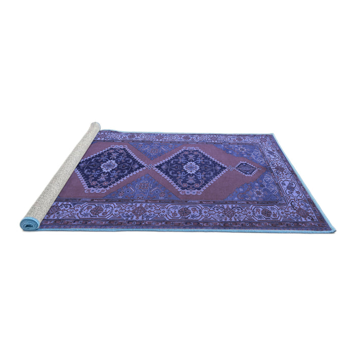Sideview of Machine Washable Persian Blue Traditional Rug, wshtr1979blu