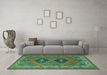 Machine Washable Persian Turquoise Traditional Area Rugs in a Living Room,, wshtr1979turq