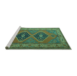 Sideview of Machine Washable Persian Turquoise Traditional Area Rugs, wshtr1979turq