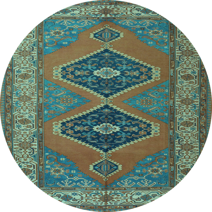 Round Machine Washable Persian Light Blue Traditional Rug, wshtr1979lblu