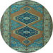 Round Machine Washable Persian Light Blue Traditional Rug, wshtr1979lblu