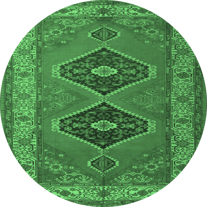 Round Persian Emerald Green Traditional Rug, tr1979emgrn
